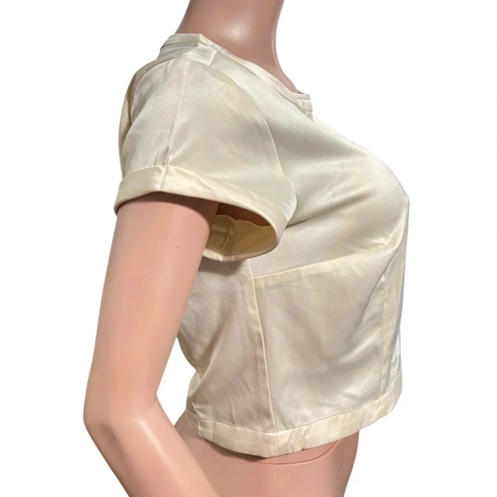 NWT By ANTHROPOLOGIE Cream Satin Baby Tee Blouse - Picture 5 of 16